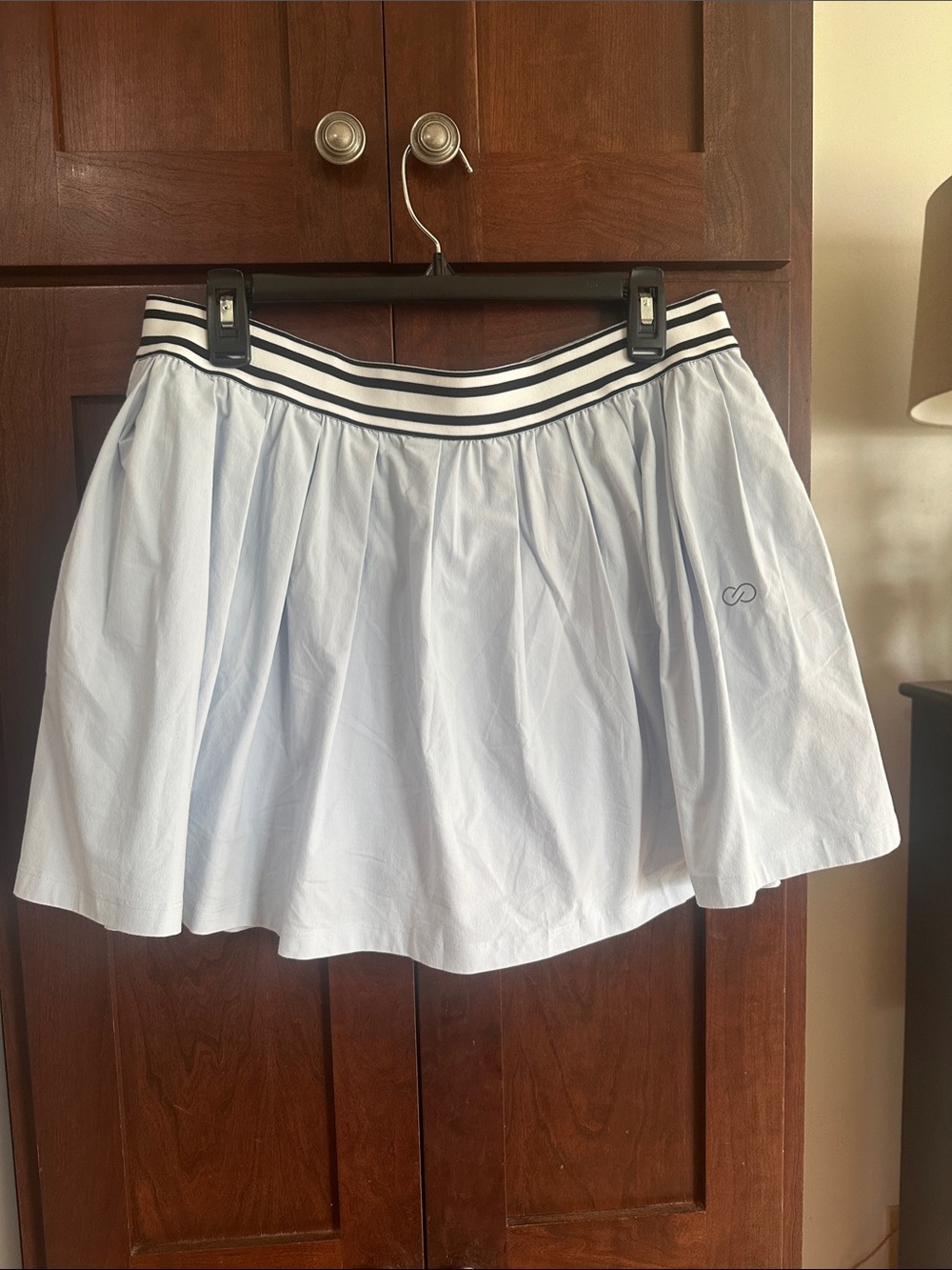 Calia Light Blue Pleated Tennis Skirt with Striped Waistband